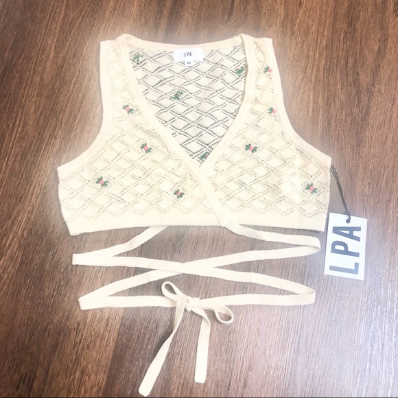 LPA Daphne Embroidered Wrap Top in Ivory & Pink Floral - Picture 5 of 6